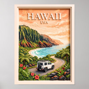 Poster Viagem de Carro pelo Havaí EUA Paisagem Texturizad