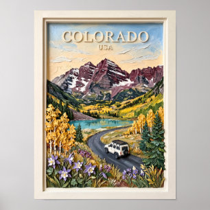 Poster Viagem de Carro Vintage pelas Montanhas Rochosas d