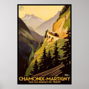 Póster Viagem de Chamonix-Martigny do vintage