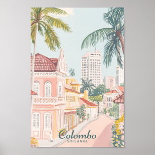 Poster Viagem de Ilustração Colombo Sri Lanka Gouache