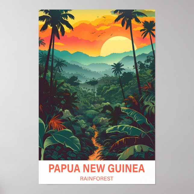 Poster Viagem de Ilustração da Floresta Tropical Papua-No (Frente)