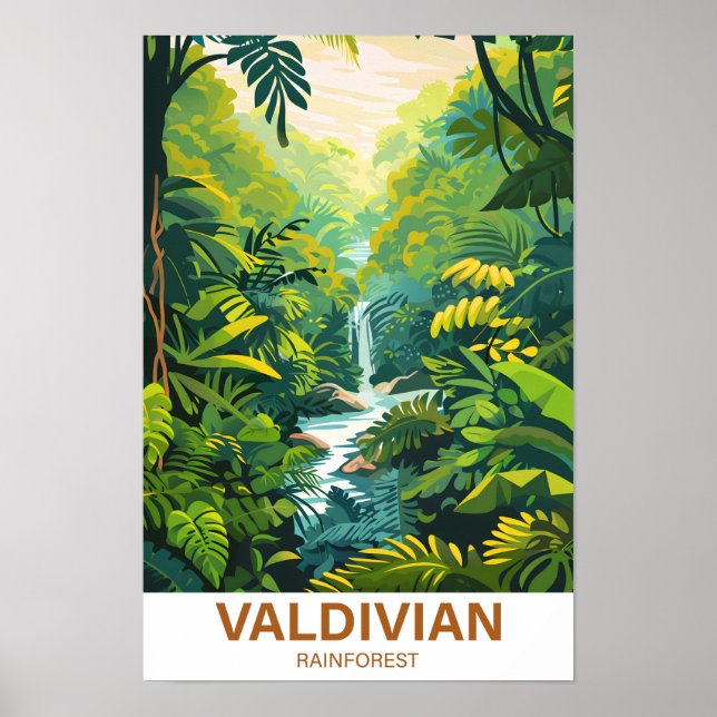 Poster Viagem de Ilustração da Floresta Tropical Valdiana (Frente)