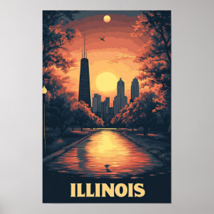 Poster Viagem de Ilustração de Arte de Illinois EUA