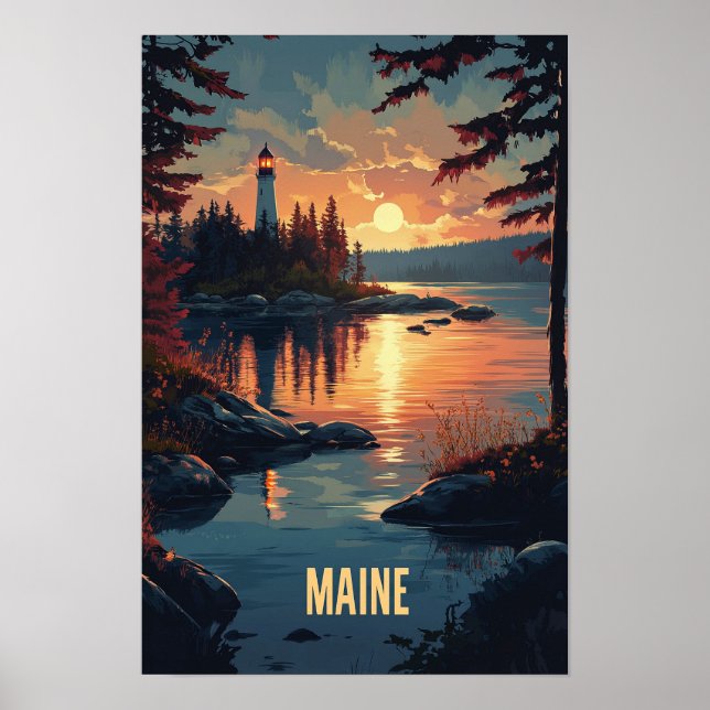 Poster Viagem de Ilustração de Arte do Maine USA (Frente)