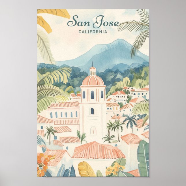Poster Viagem de Ilustração de Gouache em San Jose Califo (Frente)