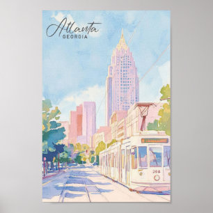 Poster Viagem de Ilustração de Pintura de Gouache Atlanta