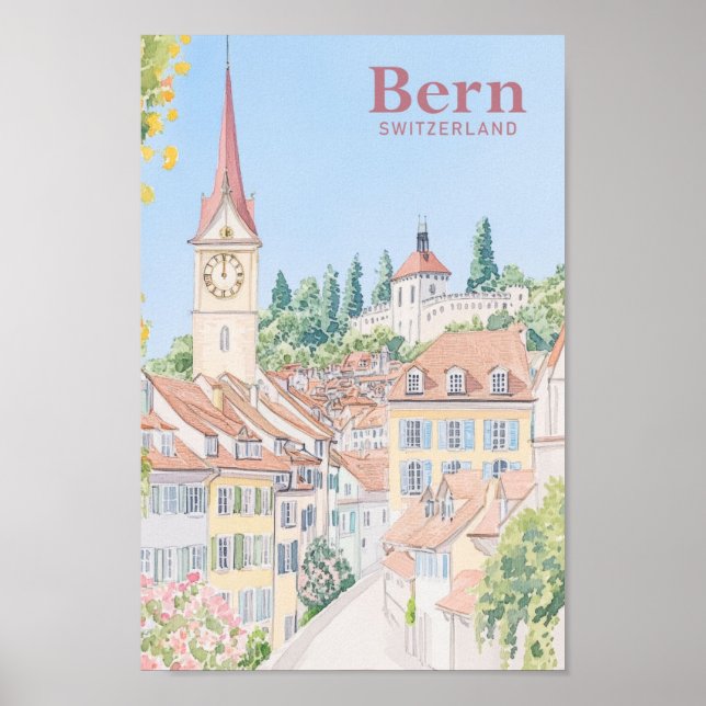 Poster Viagem de Ilustração de Pintura de Gouache da Suiç (Frente)