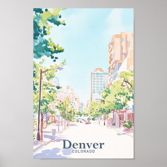 Poster Viagem de Ilustração de Pintura Denver Colorado Go (Frente)
