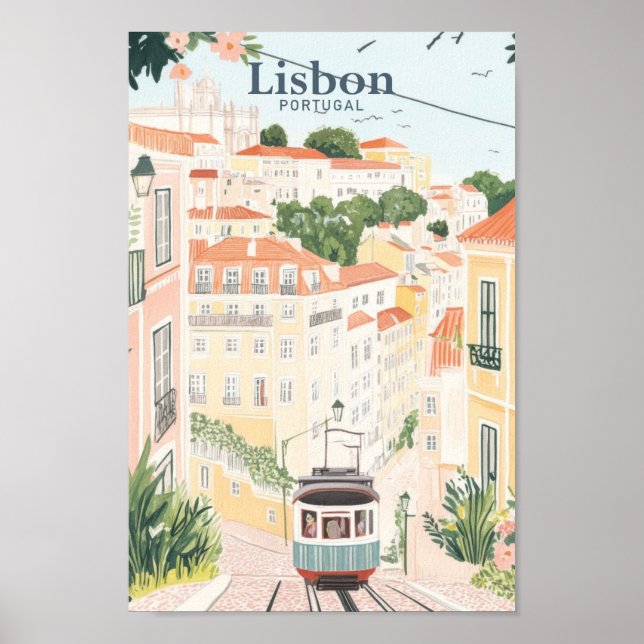 Poster Viagem de Ilustração de Pintura em Gouache em Port (Frente)