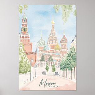 Poster Viagem de Ilustração de Pintura em Gouache, Rússia