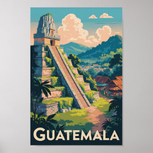 Poster Viagem de Ilustração do Parque Nacional do Tikal d