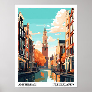 Poster Viagem de Ilustração Retroativa de Amsterdã