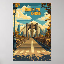 Poster Viagem de Ilustração Vintage da Ponte do Brooklyn