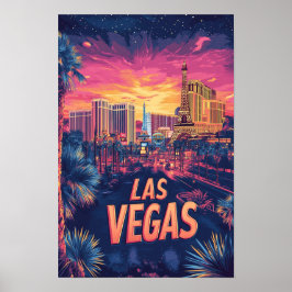Poster Viagem de Ilustração Vintage em Las Vegas Nevada U