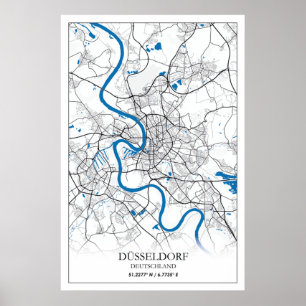 Poster Viagem de Mapa de Cidade de Alemanha de Dusseldorf