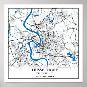 Poster Viagem de Mapa de Cidade de Alemanha de Dusseldorf