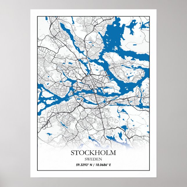 Poster Viagem de Mapa de Cidade de Suecia de Estocolmo Si (Frente)