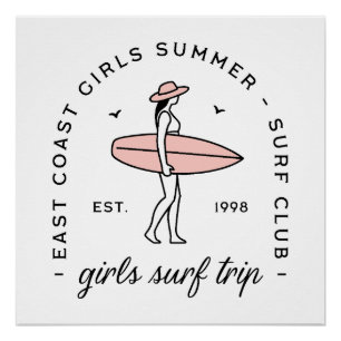 Póster Viagem de meninas surf surfando costa leste estéti