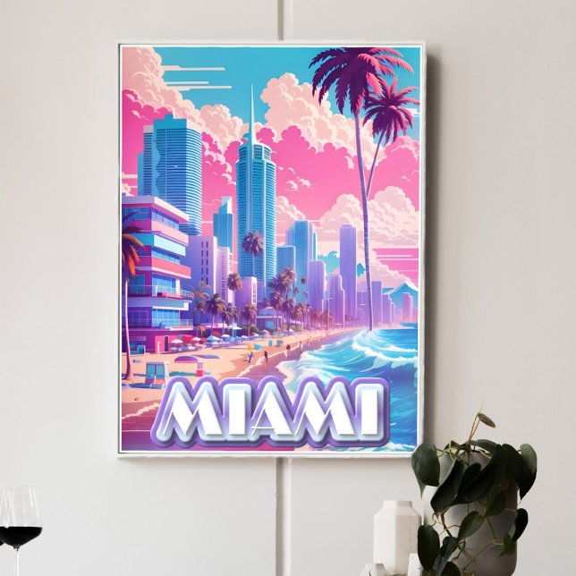 Póster Viagem de Miami Vaporwave (Criador carregado)