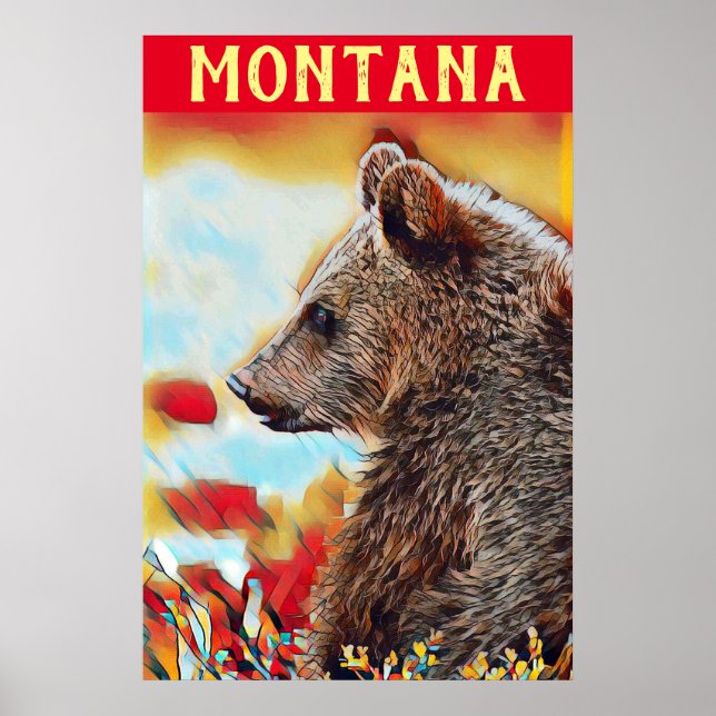 Poster Viagem de Montana Pop de Urso Cinzento Colorido (Frente)