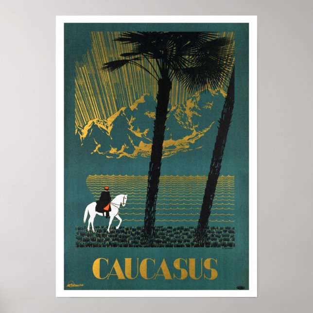 Póster Viagem de Montanhas Vintage Caucasus (Frente)