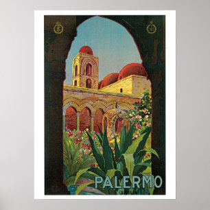 Póster Viagem de Palermo Sicília do 1920 do vintage