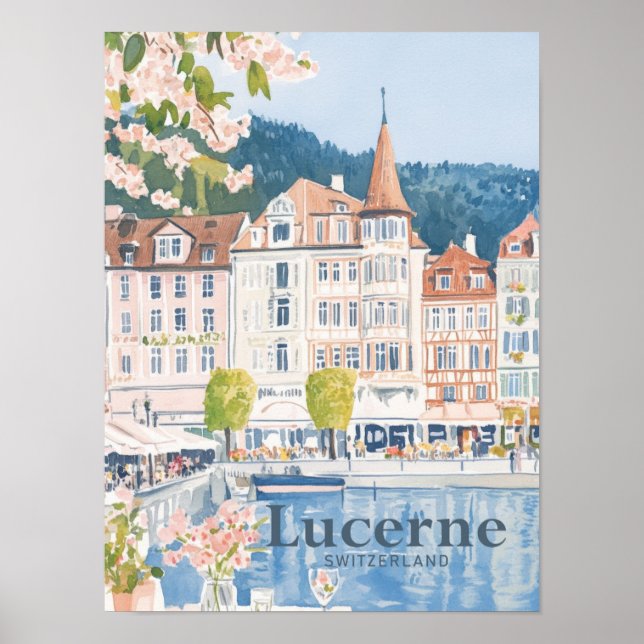 Poster Viagem de pintura por aquarela com Suiça de luzern (Frente)