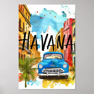 Poster Viagem de pintura por aquarela de Havana Cuba