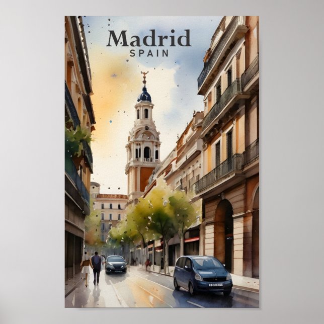 Poster Viagem de pintura por aquarela Espanha Madrid (Frente)
