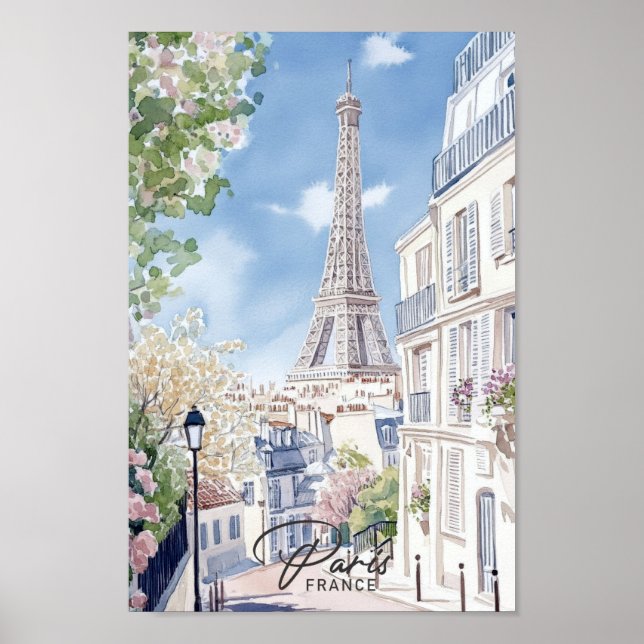 Poster Viagem de pintura por aquarela Paris França (Frente)