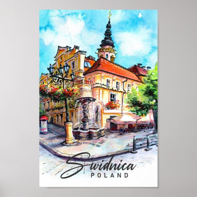 Poster Viagem de pintura por aquarela Polônia Swidnica (Frente)