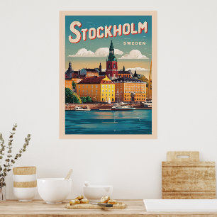 Poster viagem de suecia de colagem de estocolmo presentes