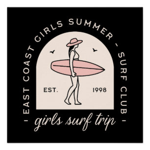 Póster Viagem de surf de meninas clube de surf amigas ret