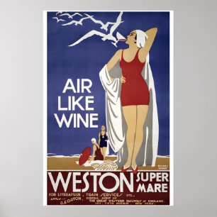 Poster Viagem de trem estilo vintage Weston Inglaterra 19