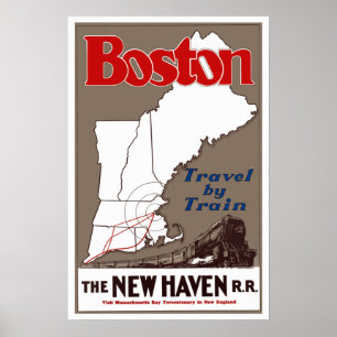 Poster Viagem de Trem Vintage Boston New England