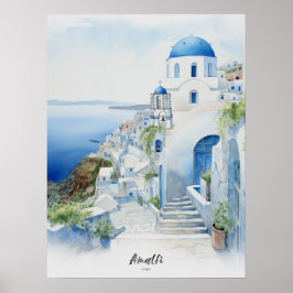Poster Viagem Destination Amalfi Watercolor Wall Art