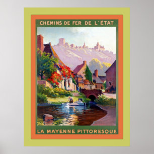 Póster Viagem do francês do vintage do ~ de Mayenne do L