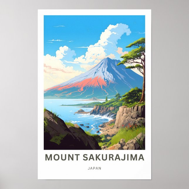 Poster Viagem do Japão Monte Sakurajima (Frente)