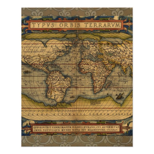 Póster Viagem do Mapa Mundial Antiquado Ortelius Europa (Frente)