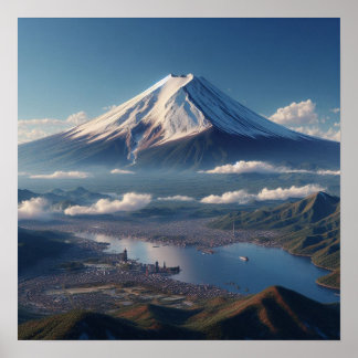 Poster Viagem do Monte Fuji paisagem realista no Japão