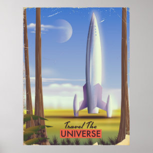 Póster Viagem do Universo retro arte espacial.