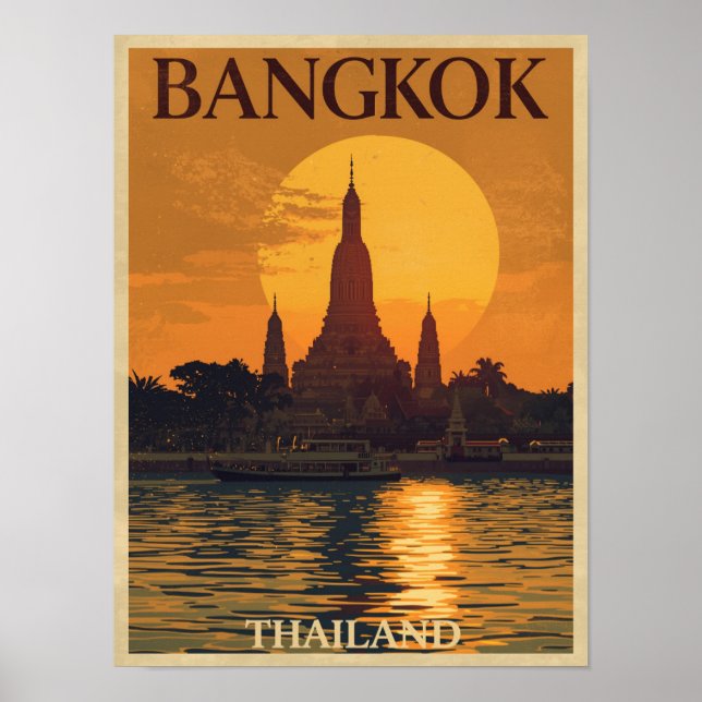 Poster Viagem do Vintage Bangkok (Frente)