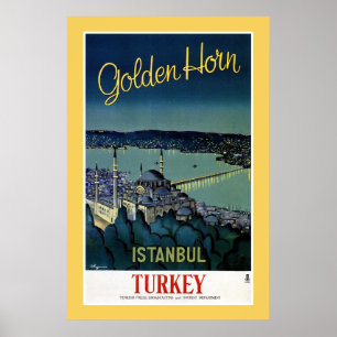 Poster Viagem dourado de Istambul Turquia do chifre do