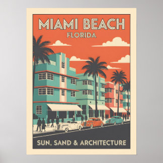Poster Viagem em Miami Beach Flórida Art Deco Vintage