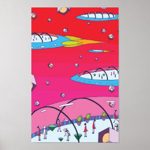 Poster Viagem espacial divertida a bordo de uma frota de