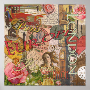 Poster Viagem Europeu Vintage Londres Paris