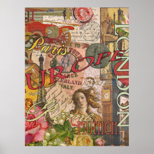 Póster Viagem Europeu Vintage Londres Paris