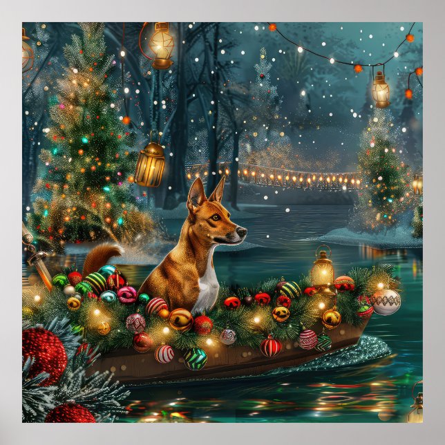 Poster Viagem Festiva de Natal do Basenji (Frente)