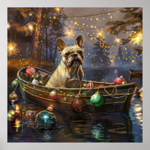 Poster Viagem Festiva de Natal do Bulldog Francês
