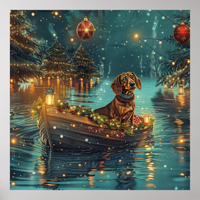 Poster Viagem Festiva de Natal do Dachshund (Frente)